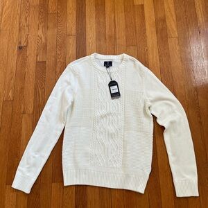 NWT Ben Sherman Cable Knit Crewneck Ivory Sweater Small $109